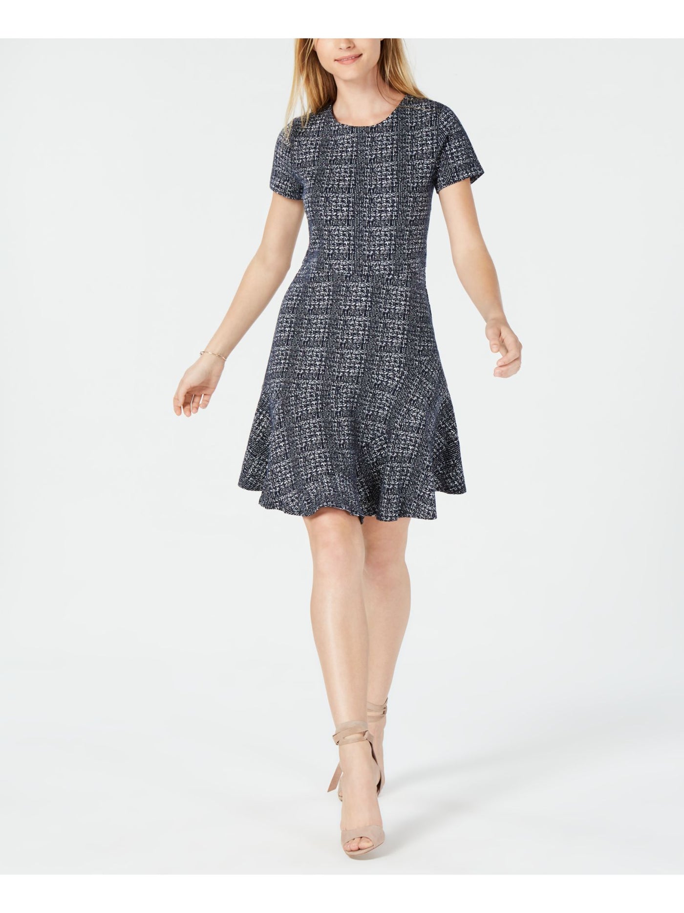 MAISON JULES Womens Short Sleeve Jewel Neck Mini Wear To Work Fit + Flare Dress