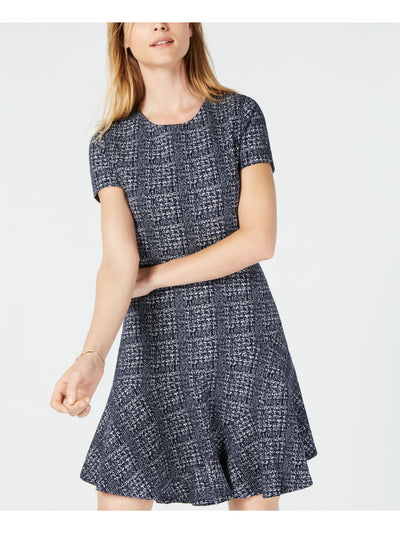 MAISON JULES Womens Black Printed Short Sleeve Jewel Neck Mini Wear To Work Fit + Flare Dress XXS