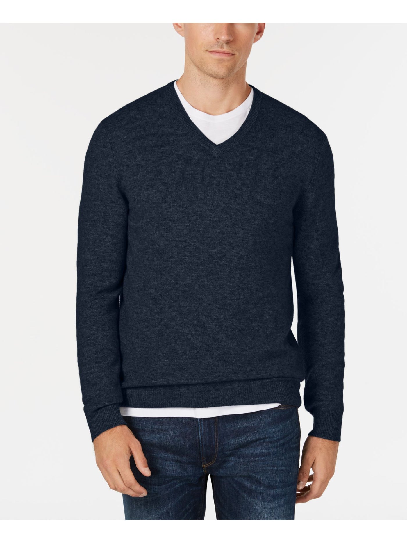CLUBROOM Mens Navy V Neck Merino Blend Pullover Sweater S