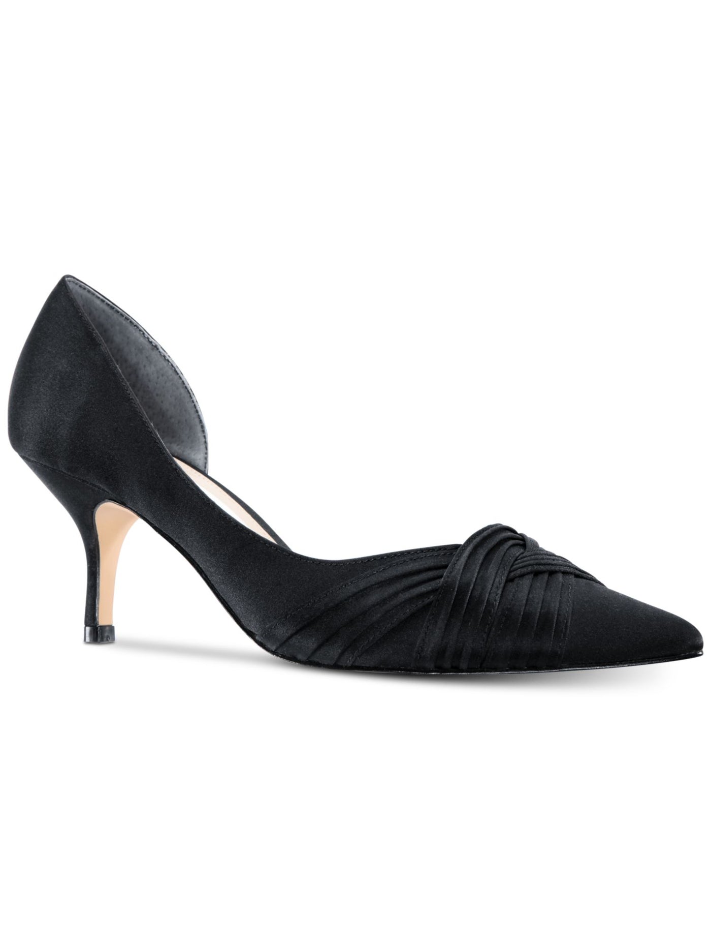 NINA Womens Black D'orsay Style Pleated Blakely Pointed Toe Kitten Heel Slip On Dress Pumps Shoes 6 W