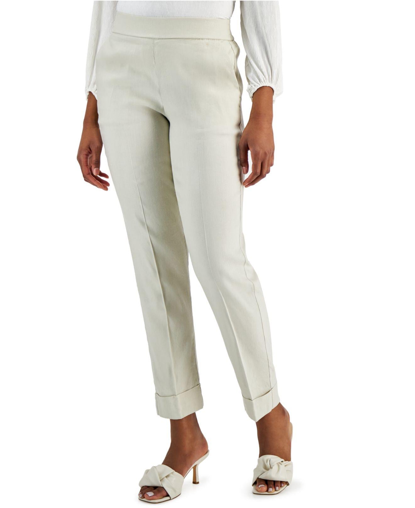 ALFANI Womens White Stretch Zippered Pocketed Seamed Wear To Work Straight leg Pants 4