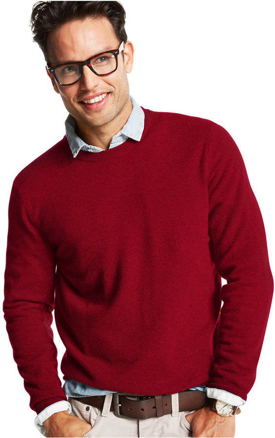 CLUBROOM LUXURY Mens Red Crew Neck Classic Fit Pullover Sweater XL