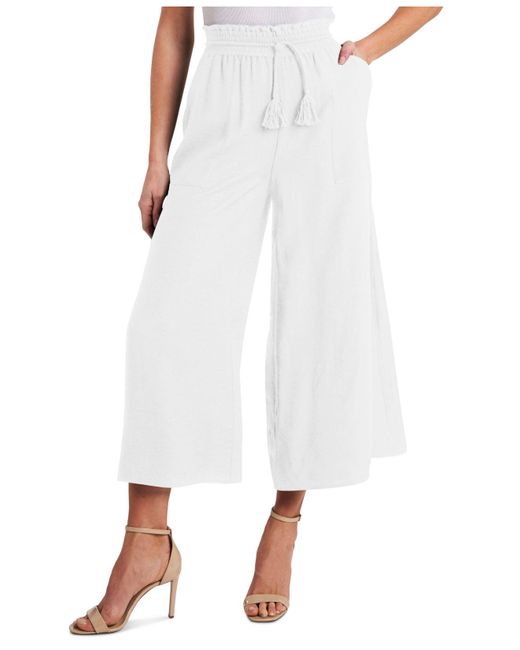 CECE Womens White Pocketed Tie Smocked Wide Leg Pants XS