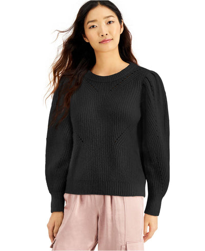 INC Womens Black Long Sleeve Jewel Neck Sweater M