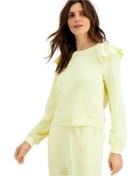 INC Womens Yellow Ruffled Crewneck Long Sleeve Sweatshirt S