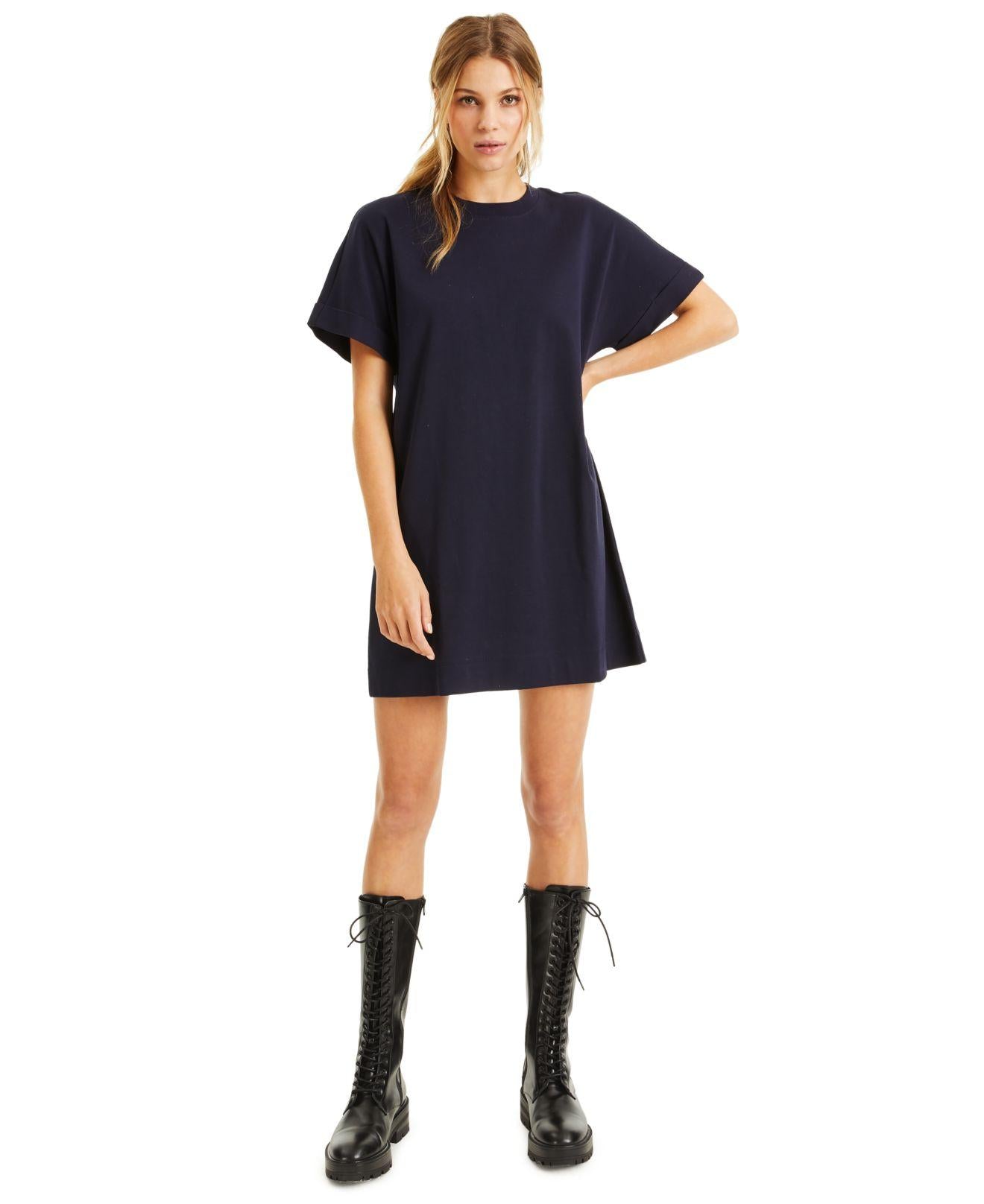 CULPOS X INC Womens Navy Tee Shirt Short Sleeve Crew Neck Short Shift Dress M
