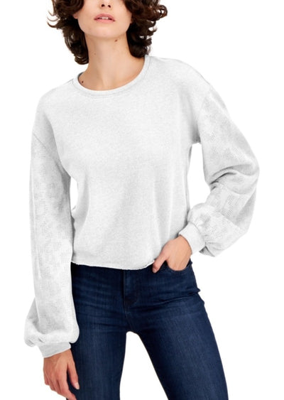 INC Womens White Embellished Sweatshirt Long Sleeve Crew Neck Sweater M