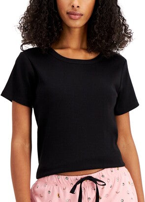 JENNI Intimates Black Cotton Blend Ribbed Sleep Shirt Pajama Top L