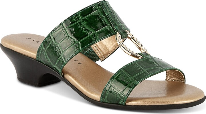 KAREN SCOTT Womens Green Croc Embossed Embellished Ring Hardware Goring Cushioned Eanna Round Toe Block Heel Slip On Sandals Shoes 12 M