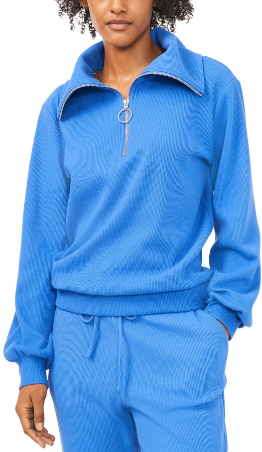 RILEY&RAE Womens Blue Textured Waffle-knit Long Sleeve Split Sweater XS