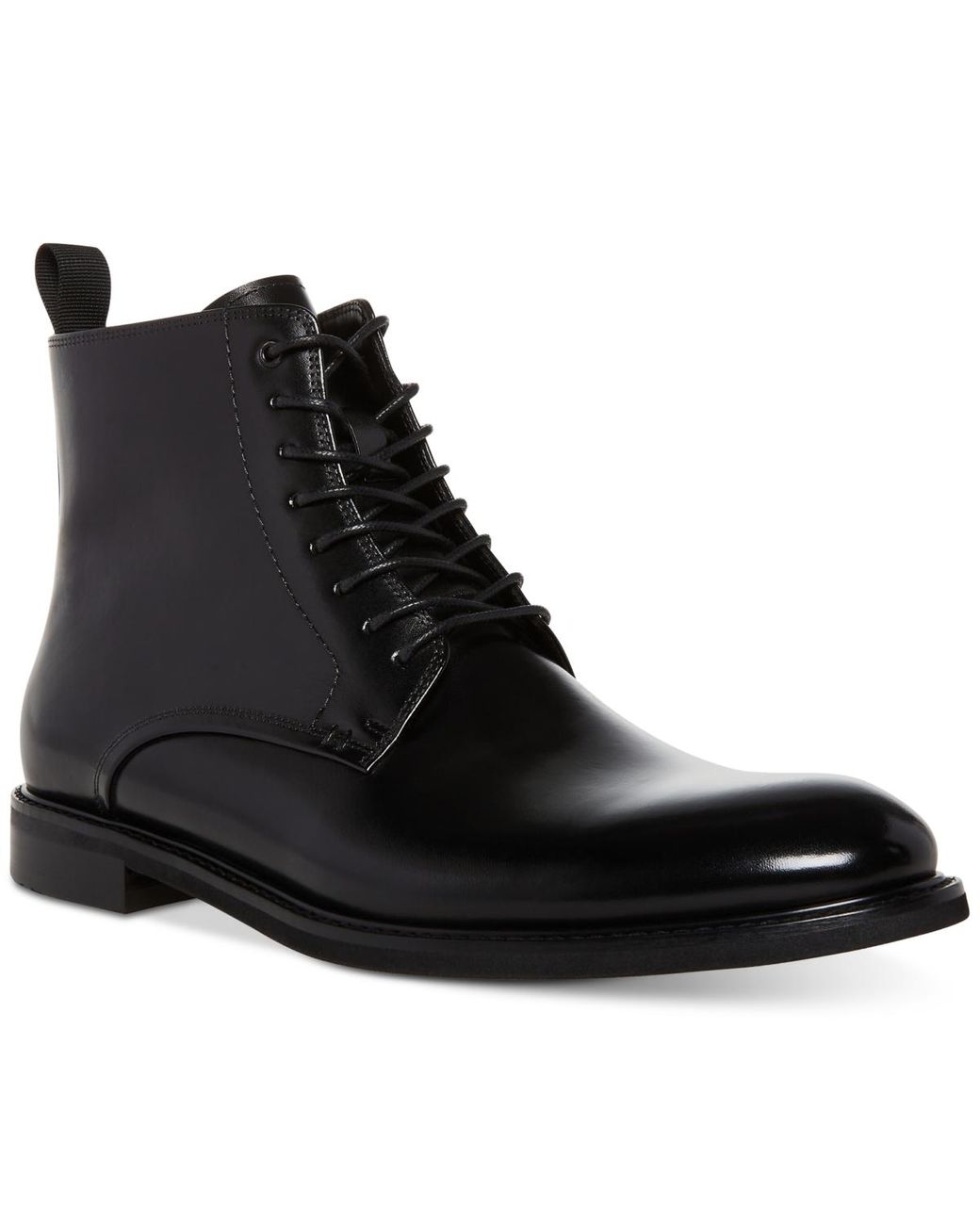 STEVE MADDEN Mens Black Lace-Up Front Heel Pull-Tab Padded Yenith Round Toe Block Heel Zip-Up Leather Boots Shoes 11 M