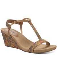 STYLE & COMPANY Womens Beige Floral Slip Resistant T-Strap Mulan Round Toe Wedge Slip On Slingback Sandal 11 M