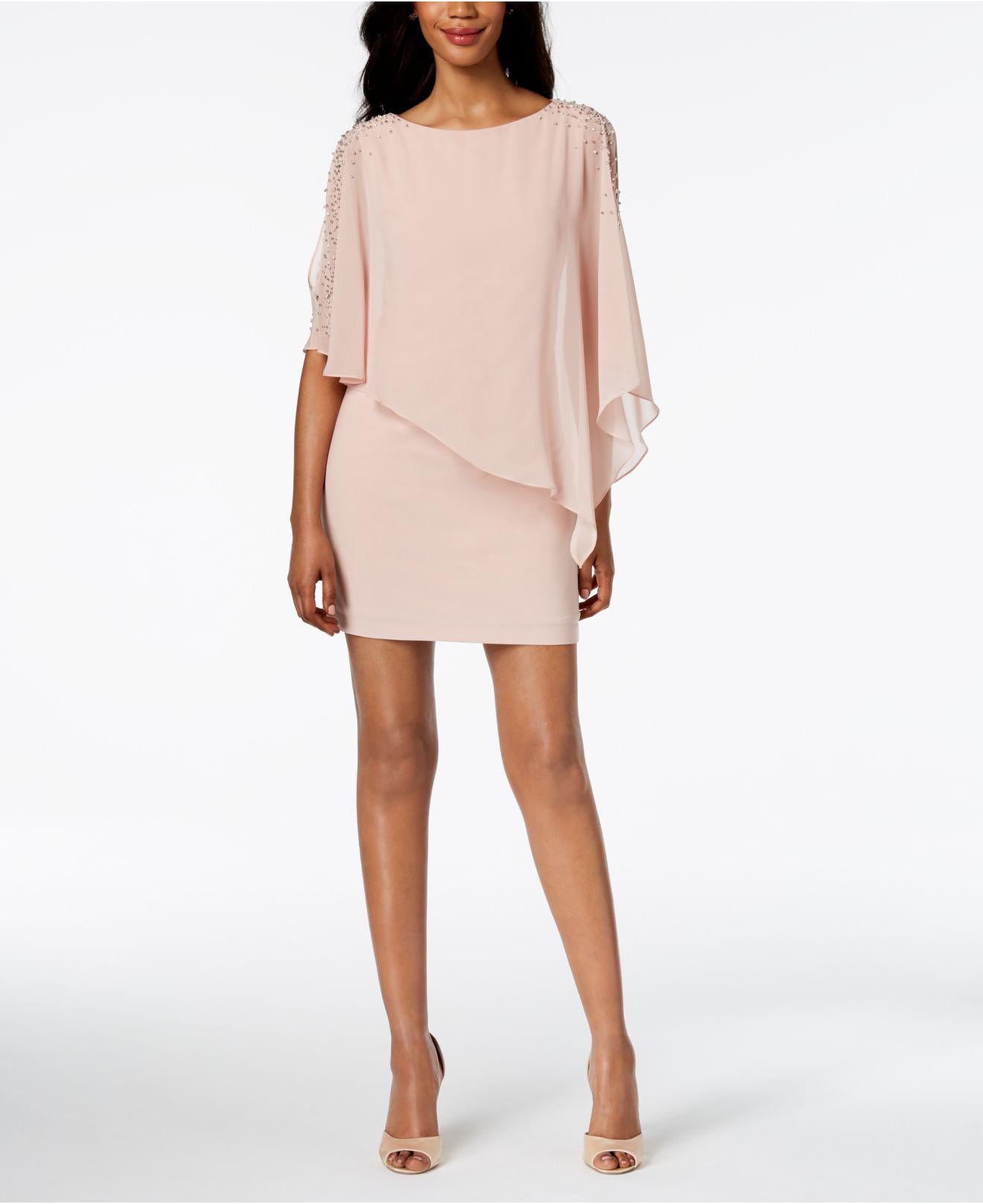 XSCAPE Womens Pink Rhinestone Boat Neck Mini Party Shift Dress Petites 10P