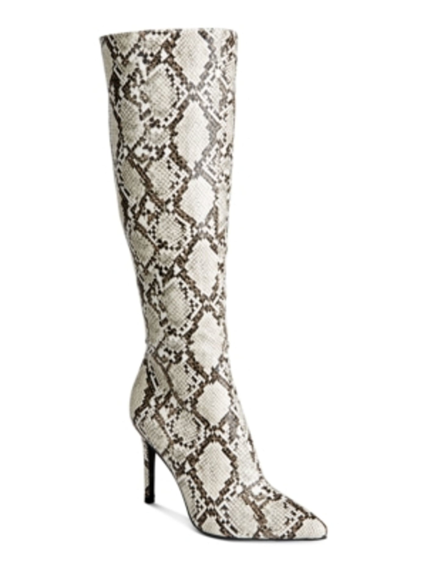 THALIA SODI Womens Beige Animal Print Pointed Toe Stiletto Zip-Up Dress Boots 6