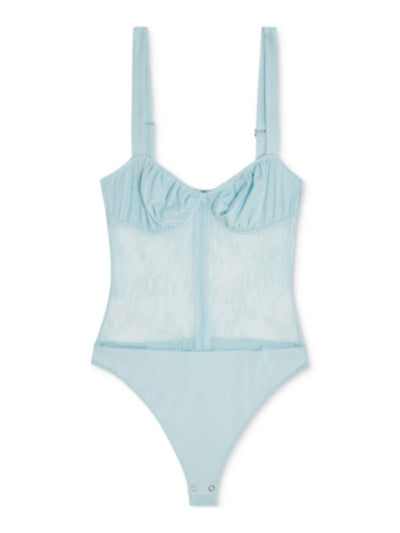 DANIELLE BERNSTEIN Womens Light Blue Sheer Intimates Bodysuit 0