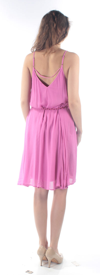 SANCTUARY Womens Pink Tie Spaghetti Strap Scoop Neck Above The Knee Fit + Flare Dress