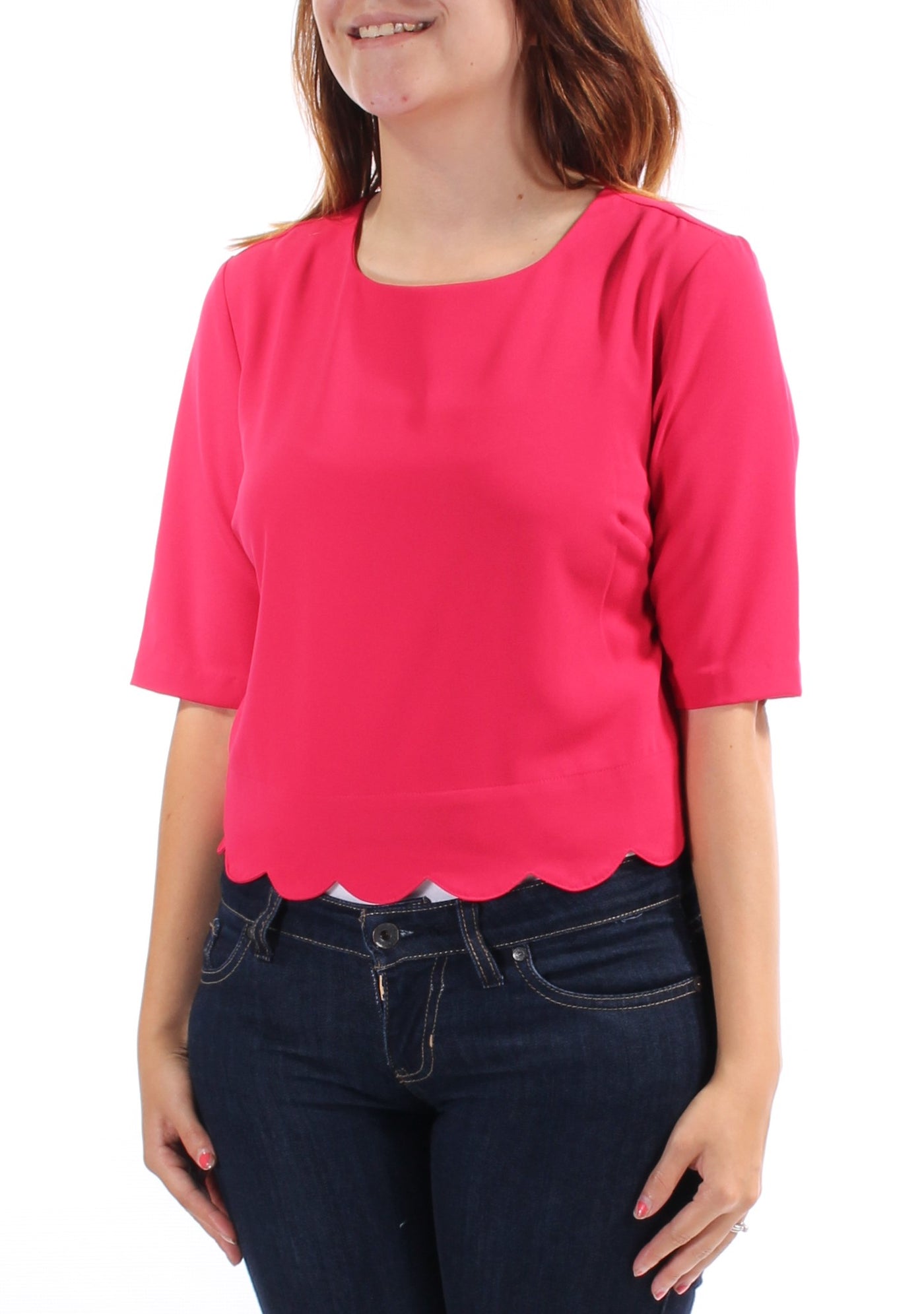 MAISON JULES Womens Pink Short Sleeve Jewel Neck Top