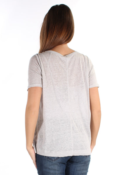 VINCE CAMUTO Womens Gray Sheer Short Sleeve Scoop Neck T-Shirt
