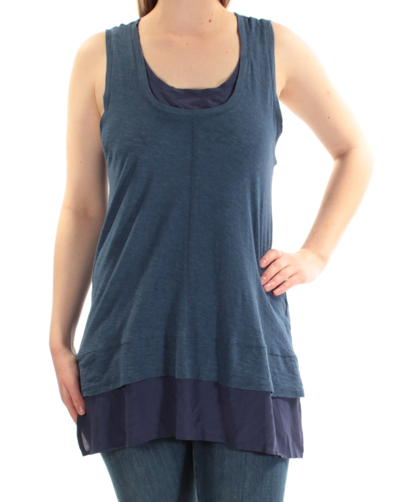 VINCE CAMUTO Womens Blue Sleeveless Scoop Neck Top