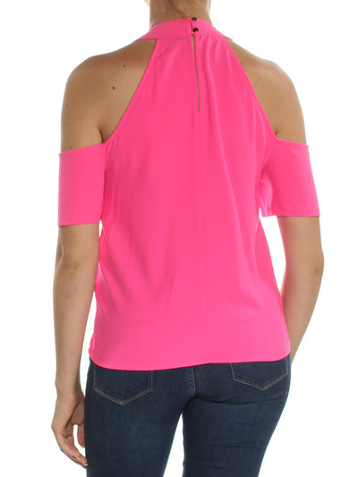 RACHEL ROY Womens Pink Cold Shoulder Short Sleeve Grecian Neckline Top