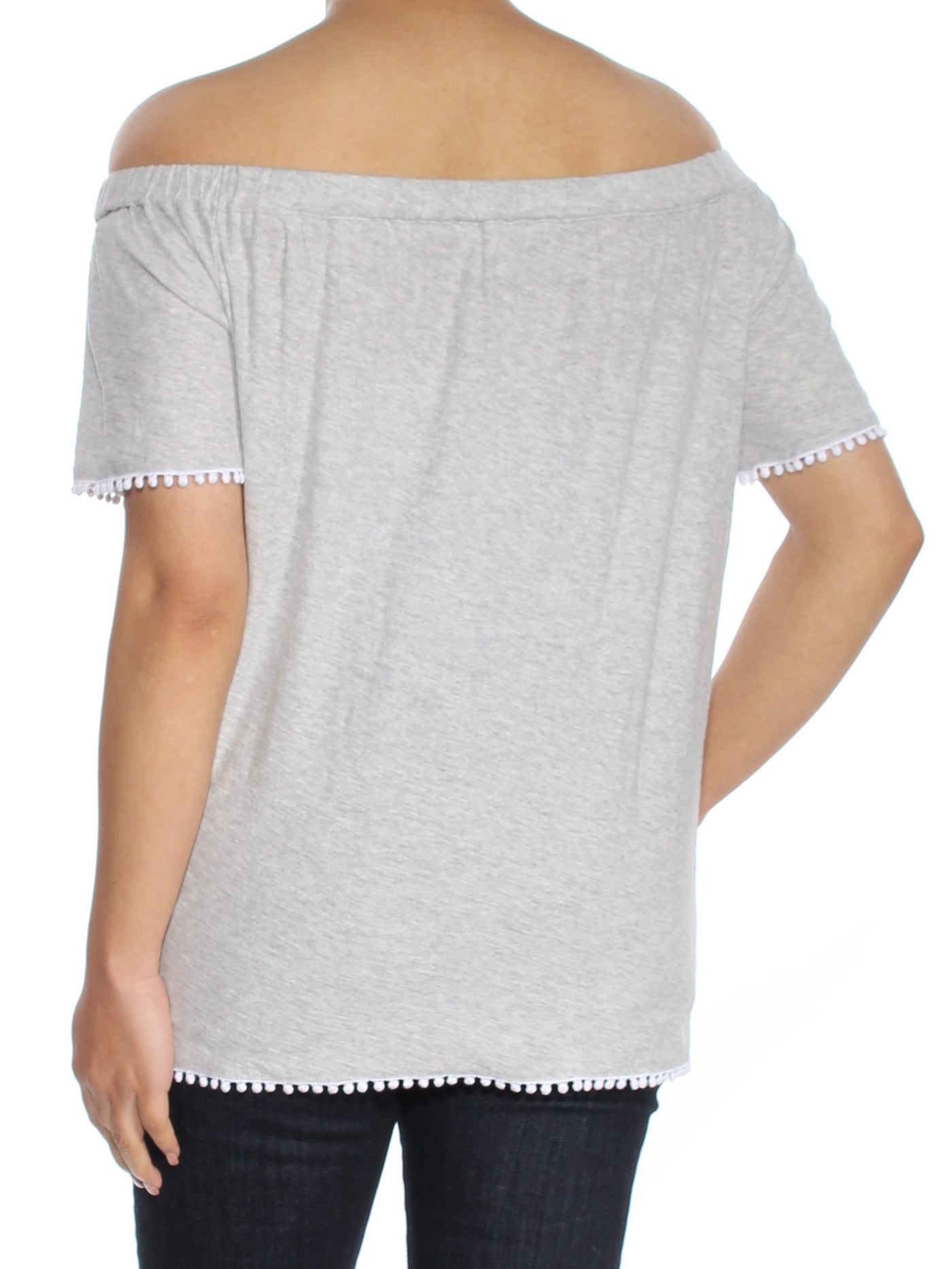 VINCE CAMUTO Womens Gray Short Sleeve Off Shoulder Top