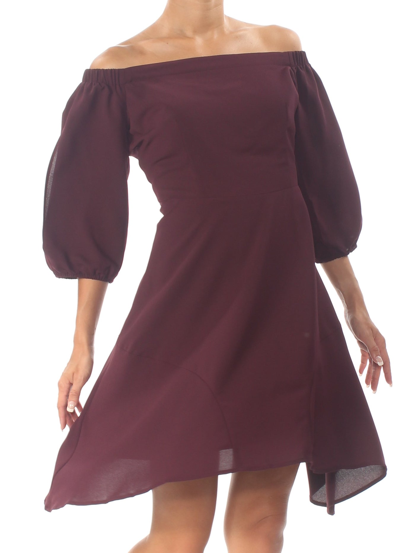 BAR III Womens Burgundy Off Shoulder Knee Length A-Line Dress