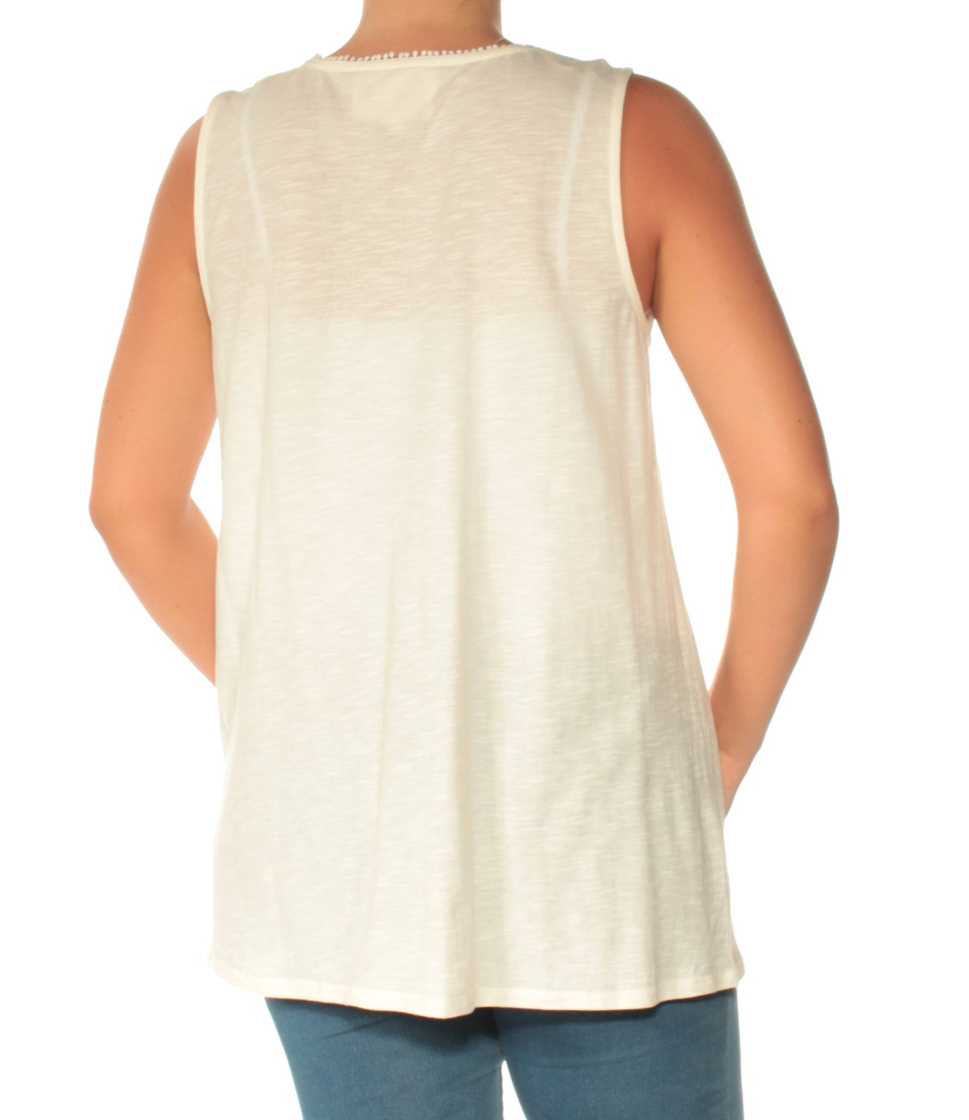 VINCE CAMUTO Womens Ivory Lace Sleeveless V Neck Top