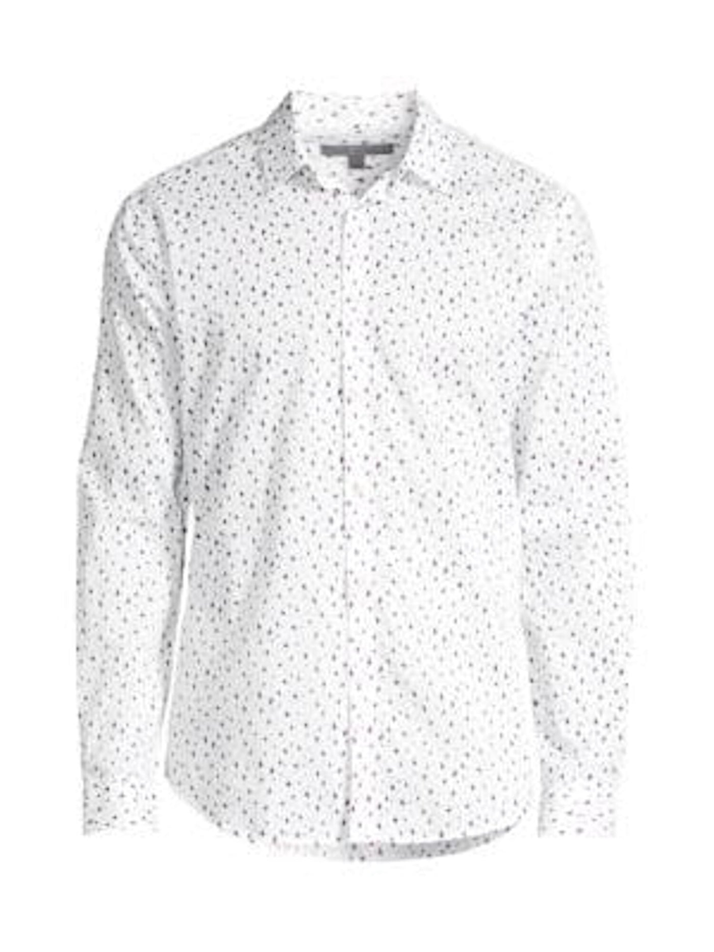 John Varvatos Mens White Printed Collared Classic Fit Shirt S