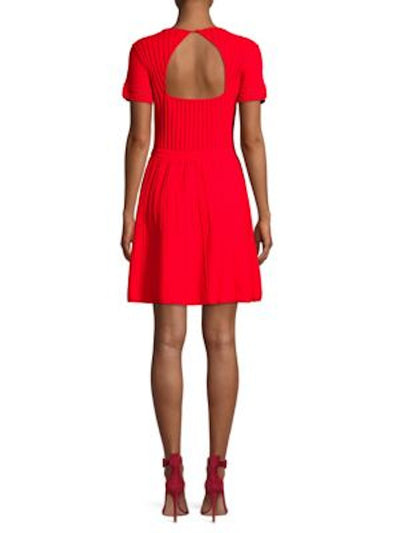 PARKER Womens Red Short Sleeve Crew Neck Short Fit + Flare Dress S
