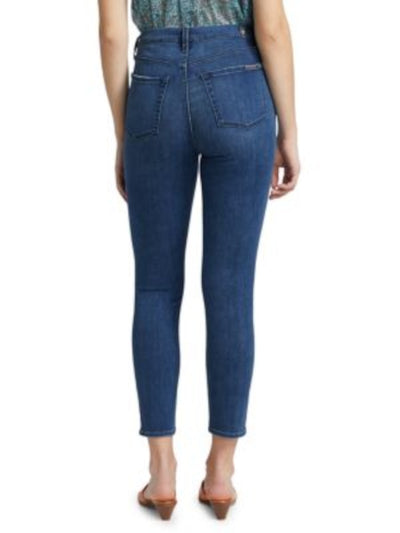 7 FOR ALL MANKIND Womens Blue Stretch Zippered Pocketed Super High Waist Cropped Skinny Jeans 28 Waist