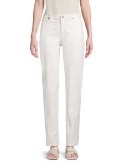 EILEEN FISHER Womens White Cotton Pocketed Zippered Flare Wear To Work High Waist Pants 4
