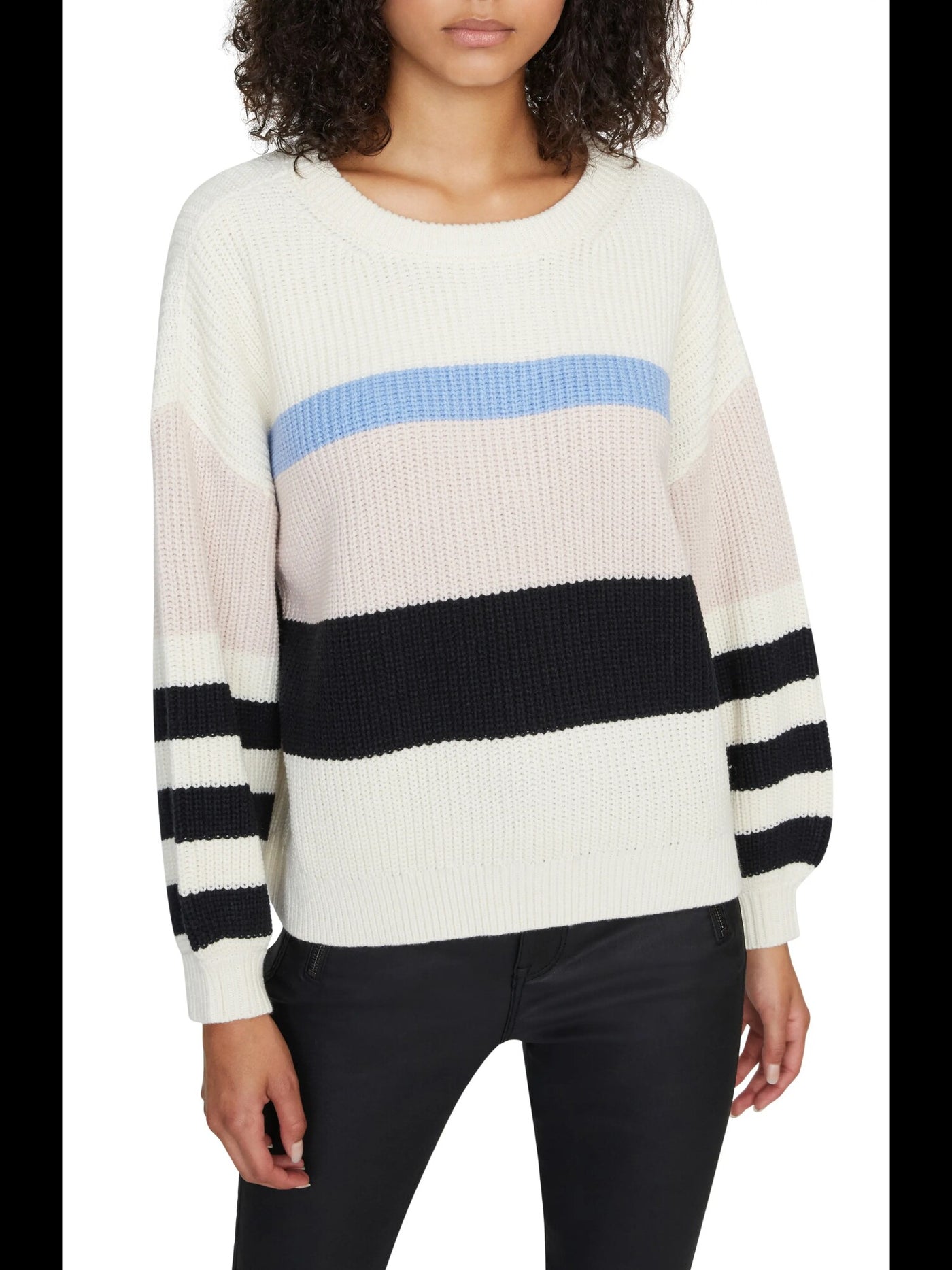 SANCTUARY Womens Beige Color Block Long Sleeve Crew Neck Sweater XL