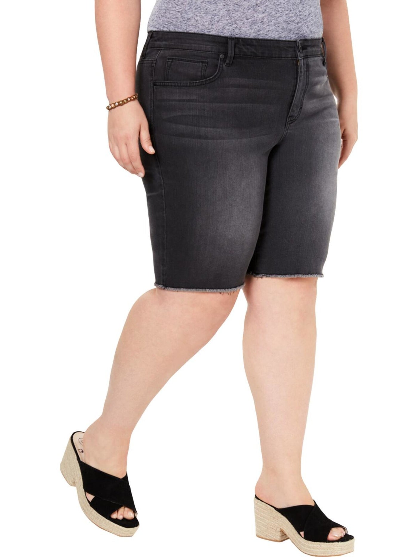 STYLE & COMPANY Womens Gray Pocketed Frayed-hem Bermuda Shorts Plus Size: 20W
