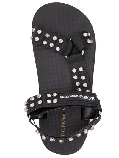 BCBGENERATION Womens Black Strappy Embellished Comfort Parna Round Toe Platform Slingback Sandal 5.5 M