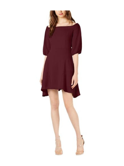 BAR III Womens Burgundy Off Shoulder Knee Length A-Line Dress Size: 2