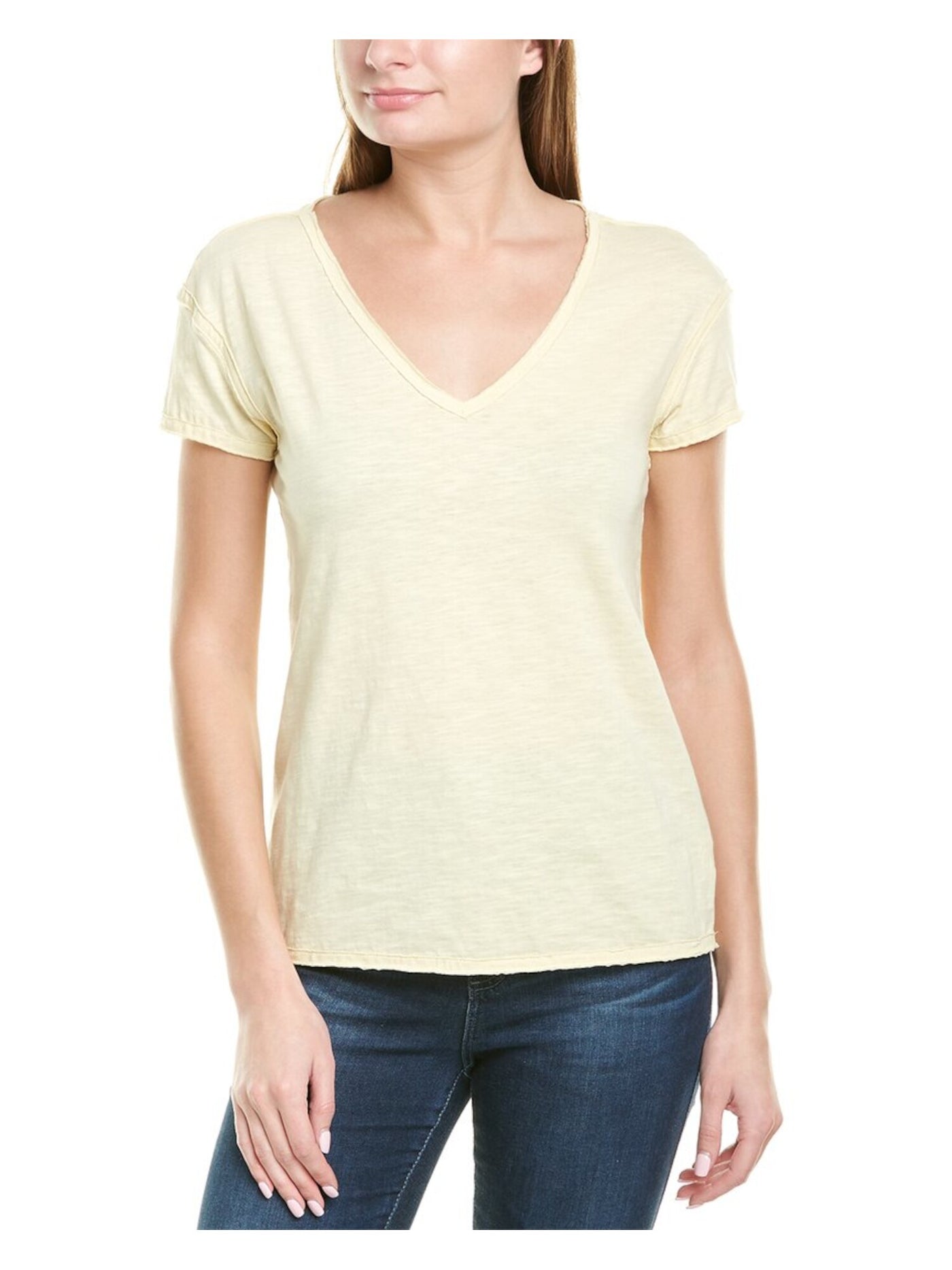 B NEW YORK Womens Yellow Short Sleeve V Neck Top Size: XS