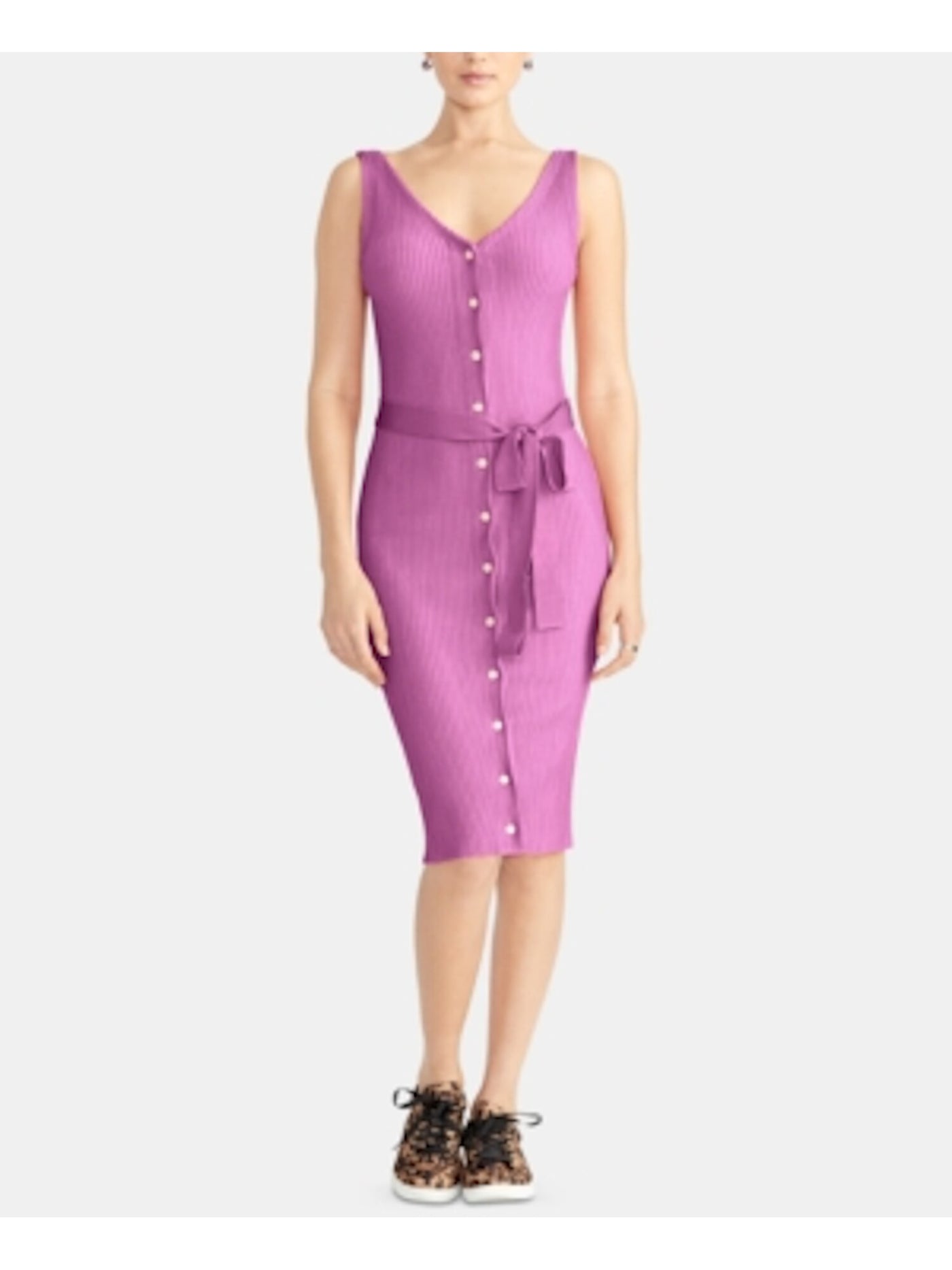 RACHEL ROY Womens Purple Sleeveless V Neck Below The Knee Body Con Dress M
