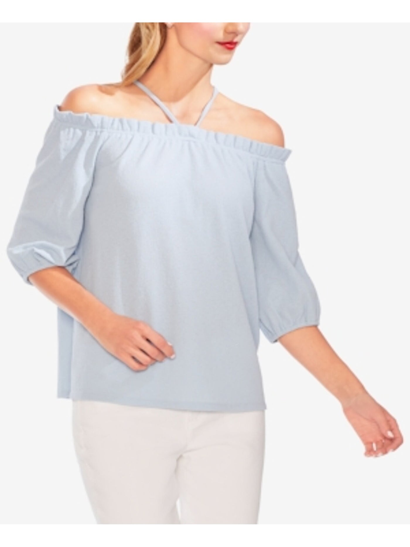 VINCE CAMUTO Womens Light Blue Tie Back 3/4 Sleeve Off Shoulder Top 2XS
