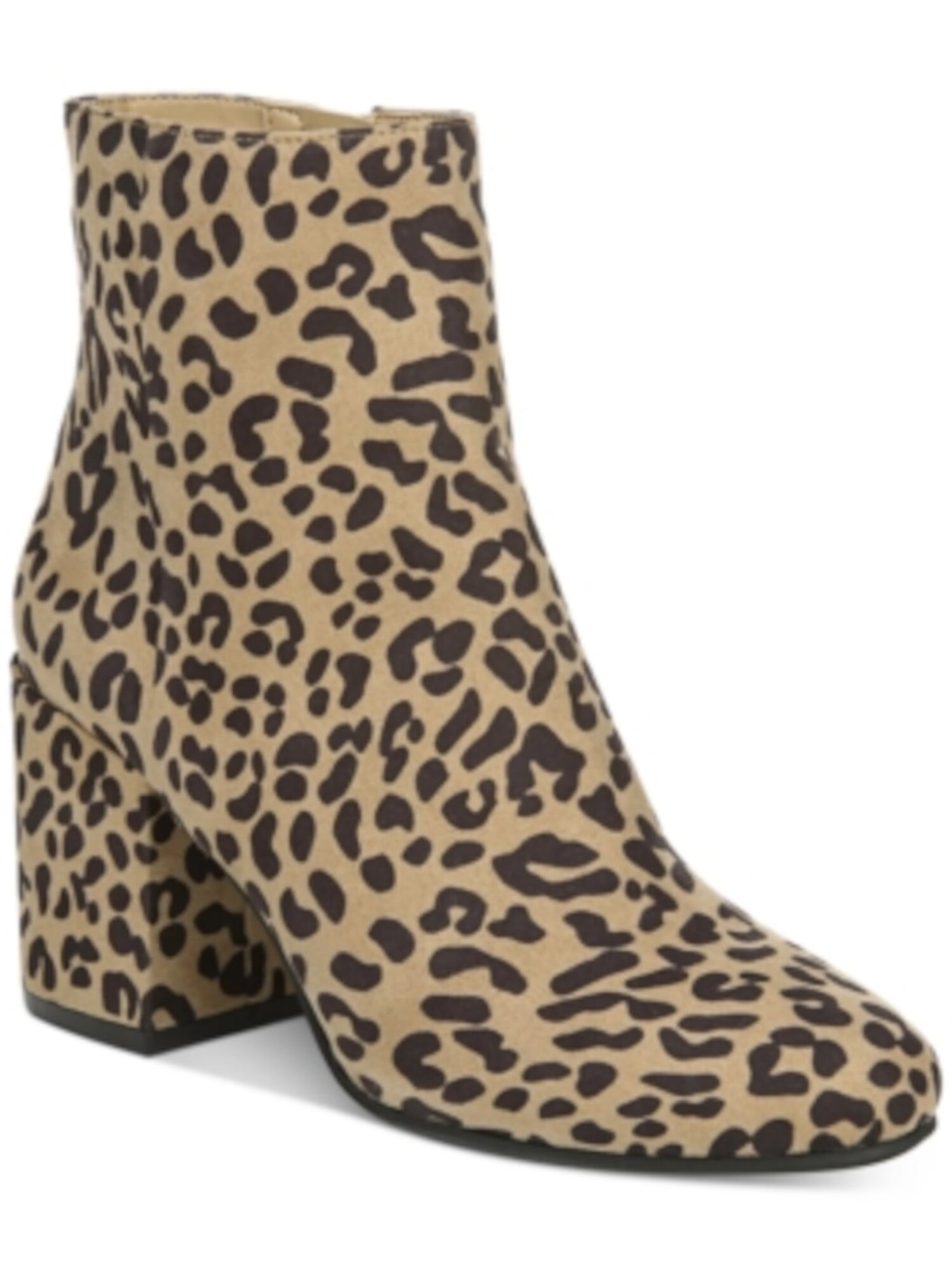 BAR III Womens Beige Leopard Print Comfort Gatlin Almond Toe Block Heel Zip-Up Booties 11 M