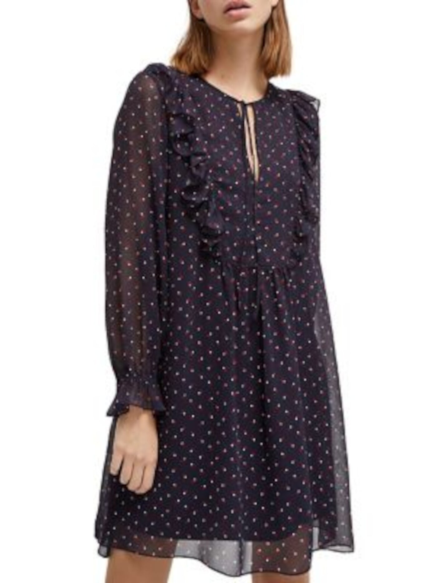 FRENCH CONNECTION Womens Navy Floral Long Sleeve Keyhole Short Sheath Dress 0