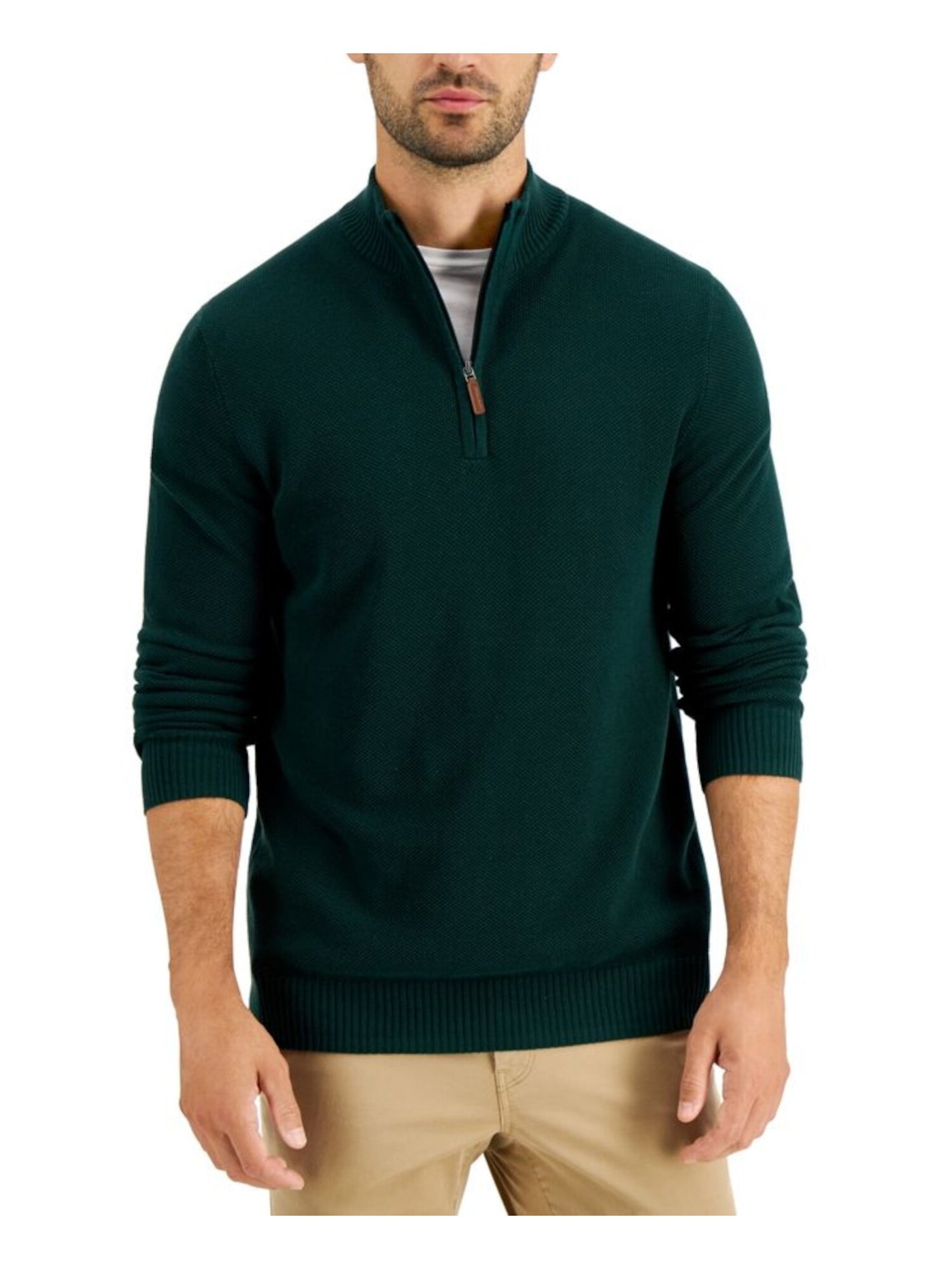CLUBROOM Mens Green Quarter-Zip Pullover Sweater S
