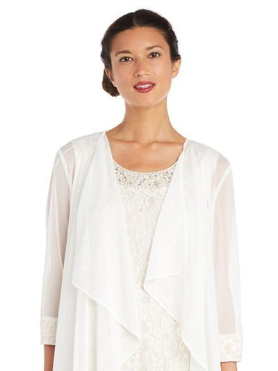 R&M RICHARDS Womens Ivory Sheer Draped Front Lace Cuffs 3/4 Sleeve Open Front Wear To Work Duster Top 6