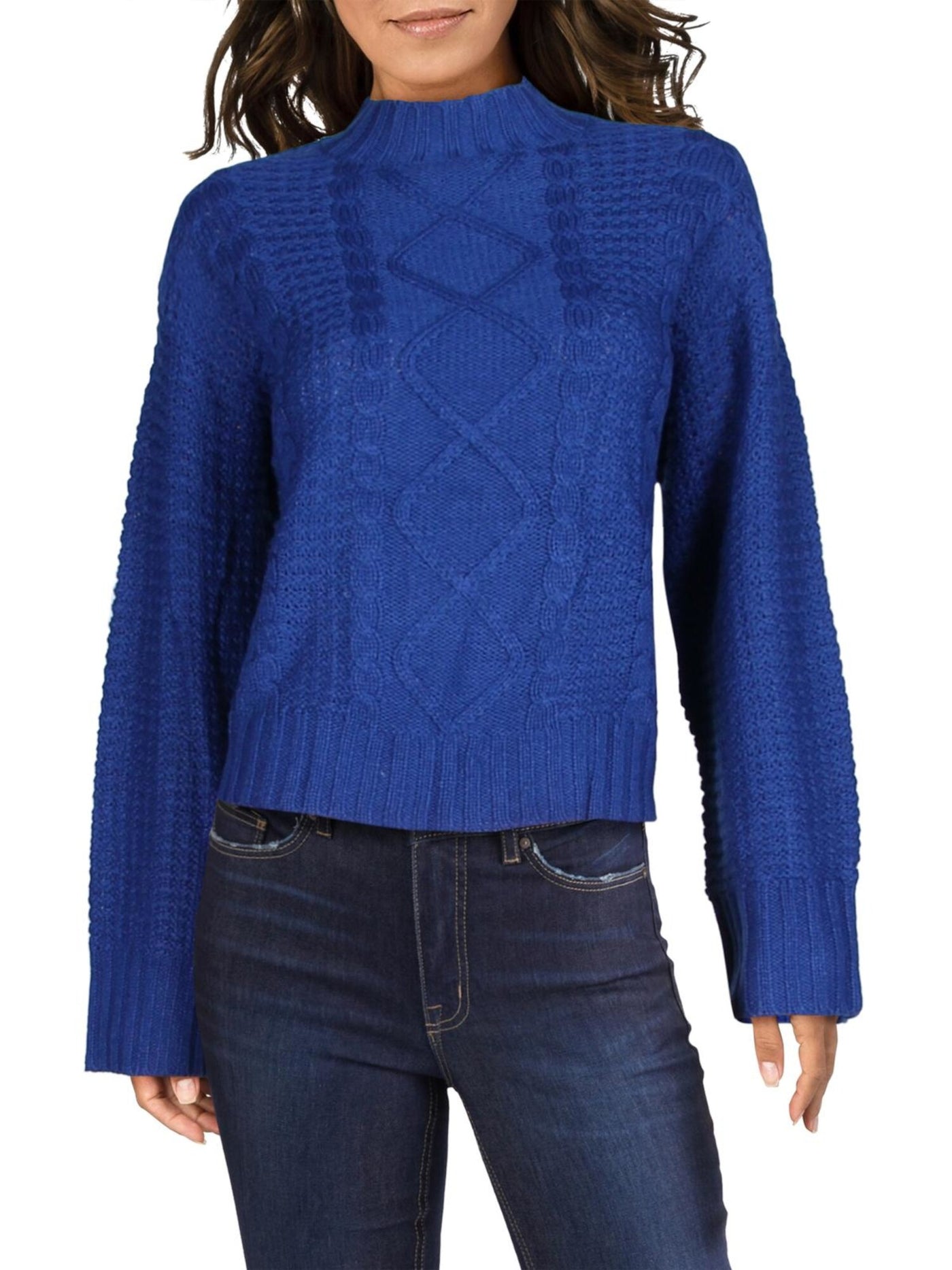 ALISON ANDREWS Womens Blue Mock Neck Long Sleeve Sweater Size: M