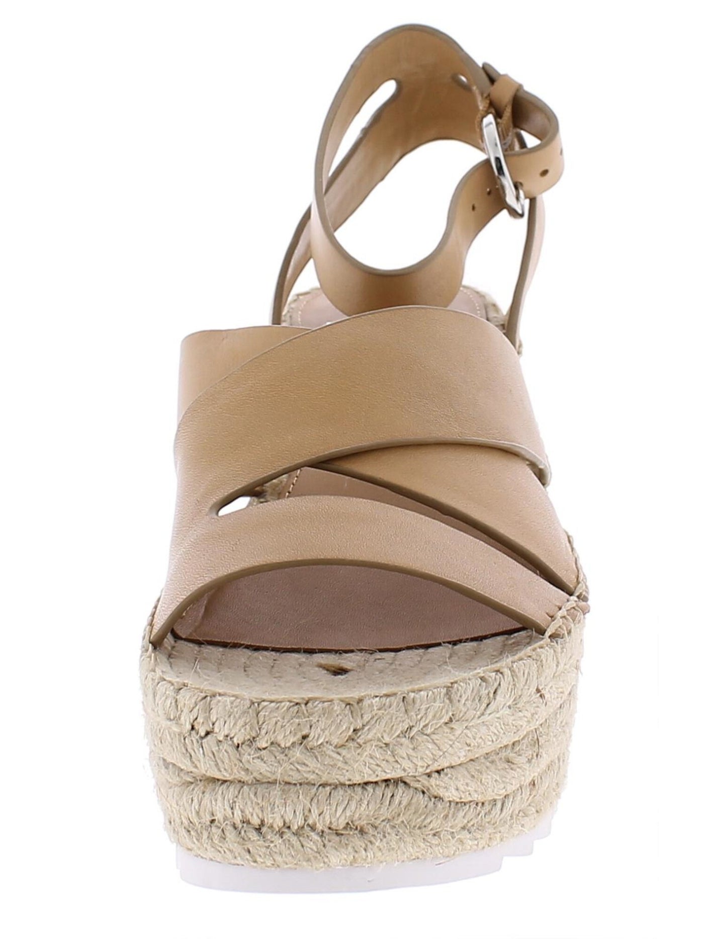 MARC FISHER Womens Beige 2" Platform Adjustable Ankle Strap Raffa Round Toe Wedge Buckle Leather Espadrille Shoes 9.5 M