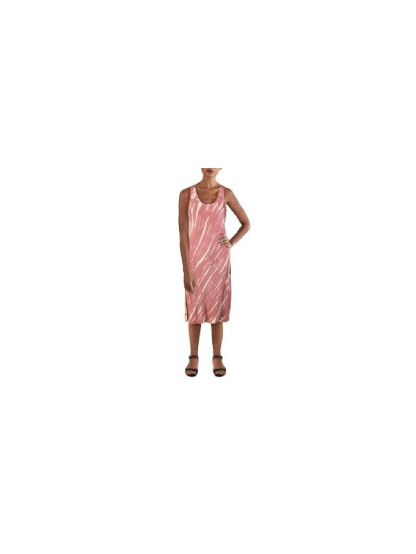 VELVET Womens Pink Satin Printed Sleeveless Scoop Neck Midi Shift Dress Size: S