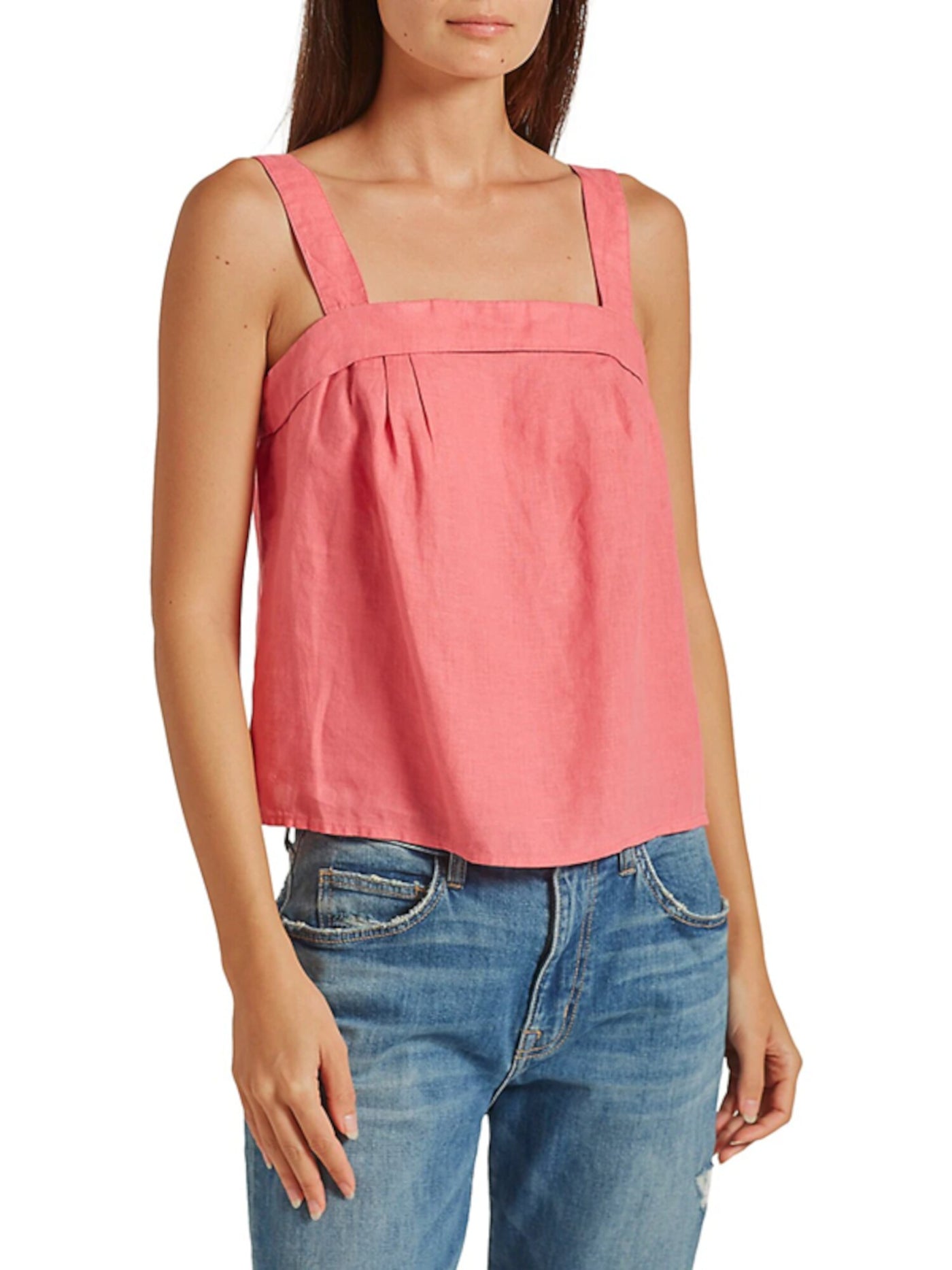 JOIE Womens Pink Zippered Boxy Fit Sleeveless Square Neck Tank Top L