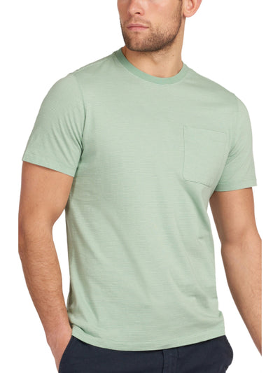 BARBOUR Mens Sands Stripe Green Pinstripe Short Sleeve Crew Neck Shirt S