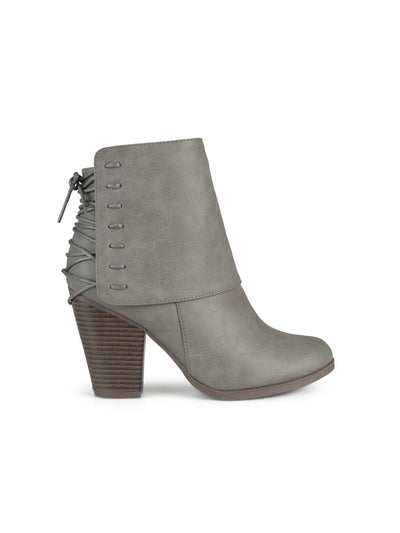 JOURNEE COLLECTION Womens Gray Corset Lacing At Back Cuff Detai Cushioned Ayla Almond Toe Zip-Up Dress Booties 7.5