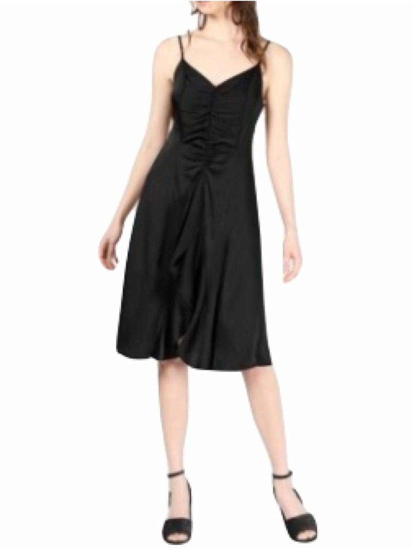 BAR III Womens Black Spaghetti Strap Knee Length Fit + Flare Dress Size: XXS
