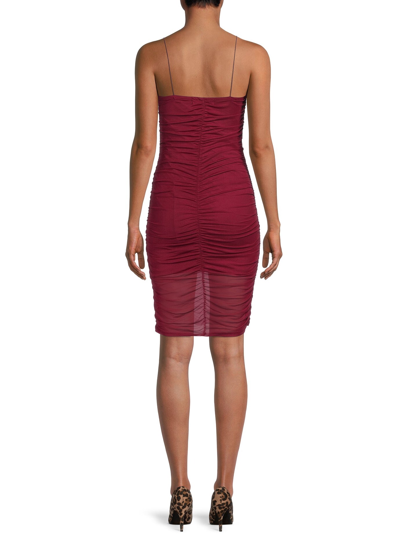 ALMOST FAMOUS Womens Maroon Sheer Ruched Lined Tie Hem Sleeveless Sweetheart Neckline Above The Knee Party Body Con Dress Juniors XL